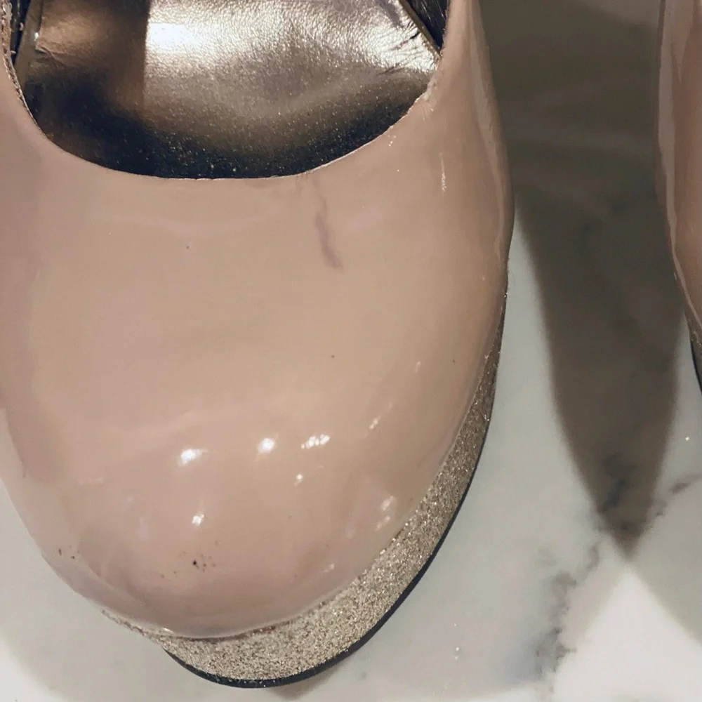 Steve Madden Patent Leather Nude Tan Studded Platform Studded Shoes Heels 9.5